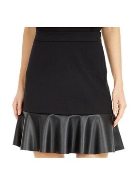 Black Michael Kors Faux Leather Ruffle-Hem Ponte skirt. Size Large